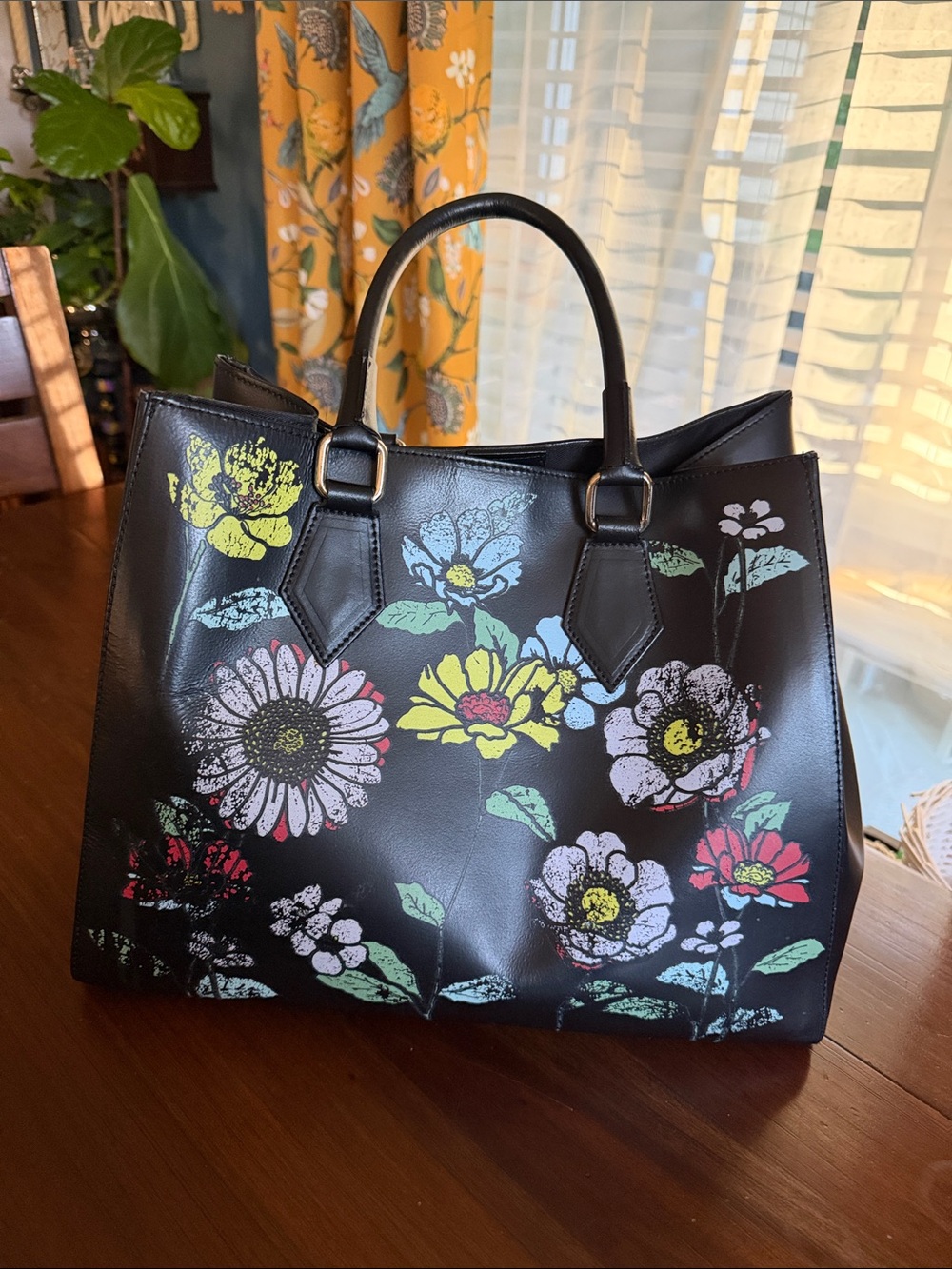 A. Bellucci Genuine Black Leather Hand-painted Handbag - Made in Italy